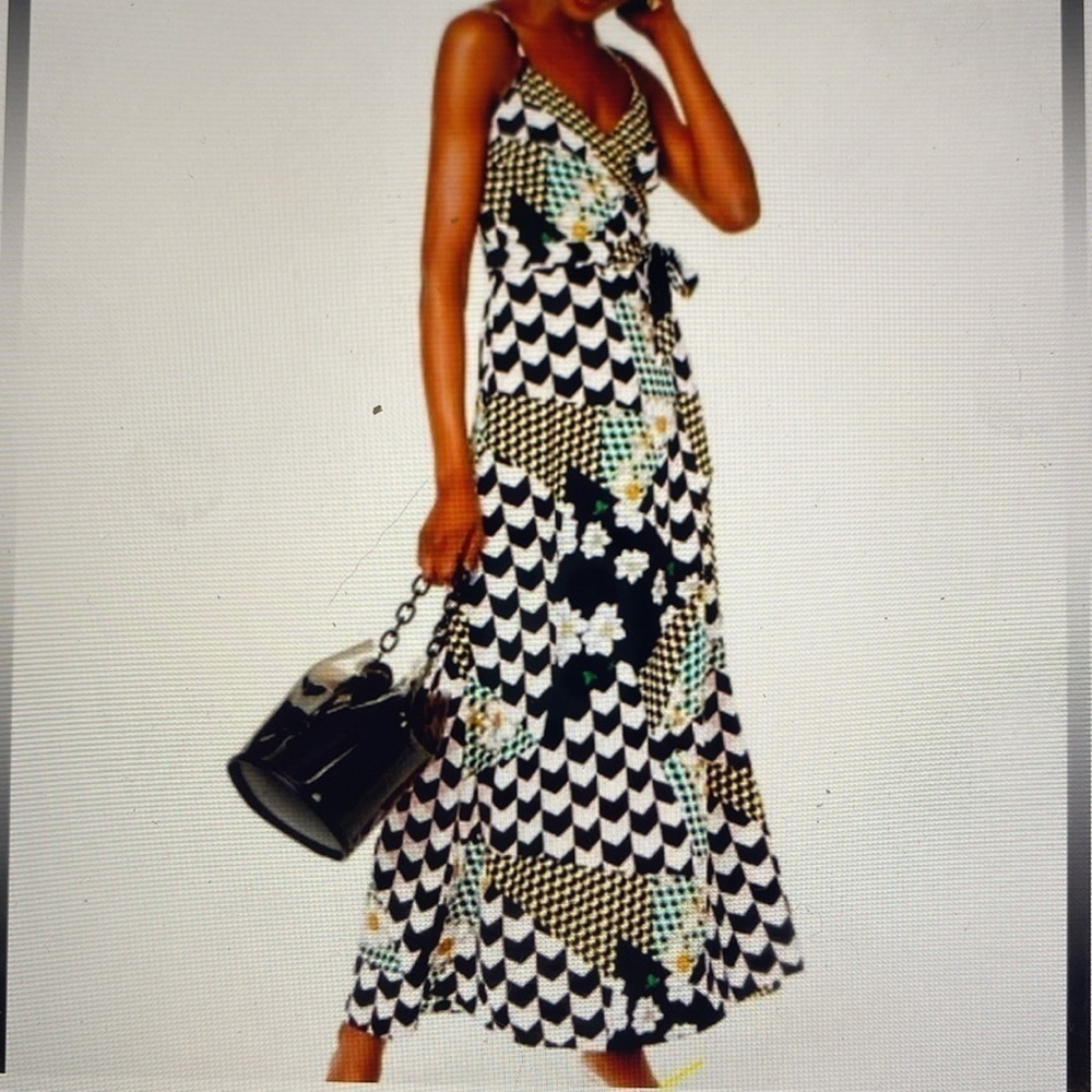 Bar III Maxi dress Womens M Wrap around Floral Boho patchwork Artsy Avanteguard